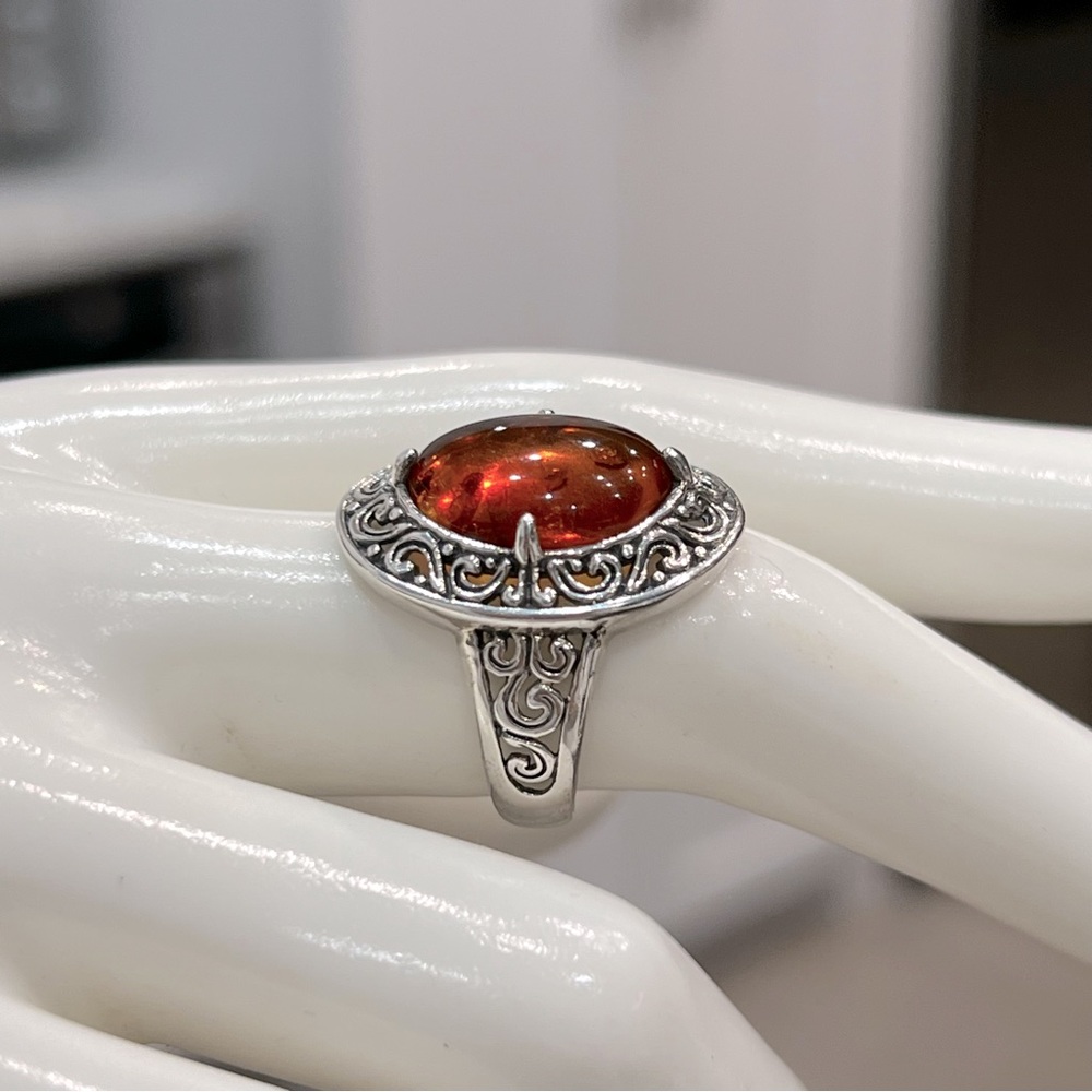 Baltic Amber Sterling Silver Openwork Ring - image 8
